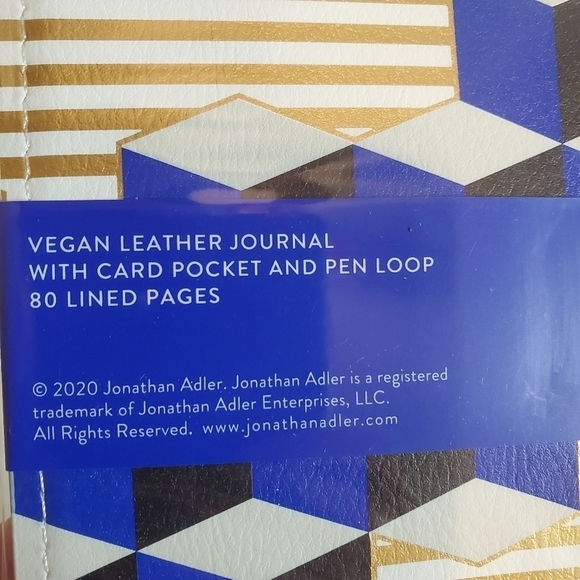Jonathan Adler Travel Journal Blue Gold Metallic Geometric Vegan Leather New‎ - Picture 3 of 7